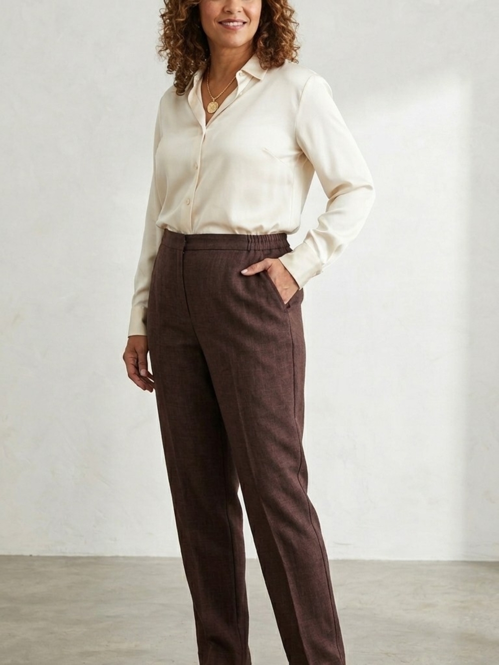 Sag Harbor Brown Straight-Leg Trousers Size 14